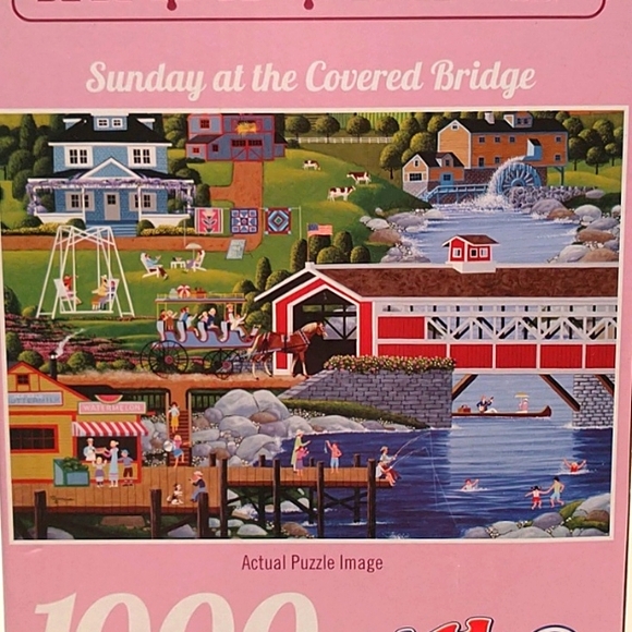 TCG Artist Series 1000 Piece Puzzle " Sunday at the Covered Bridge" - Picture 3 of 10